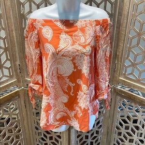 J.McLaughlin "Natasha" 3/4 Sleeve Off-Shoulder Paisley Print Blouse